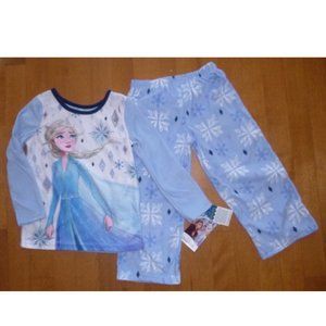 Girls Frozen Elsa Snowflake Fleece Pajamas Size Large 10 Top Pants Blue NWT